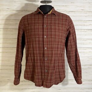 Carbon 2 Cobalt Conifer Double Lined Plaid Long Sleeve Button Up Shirt Cotton
